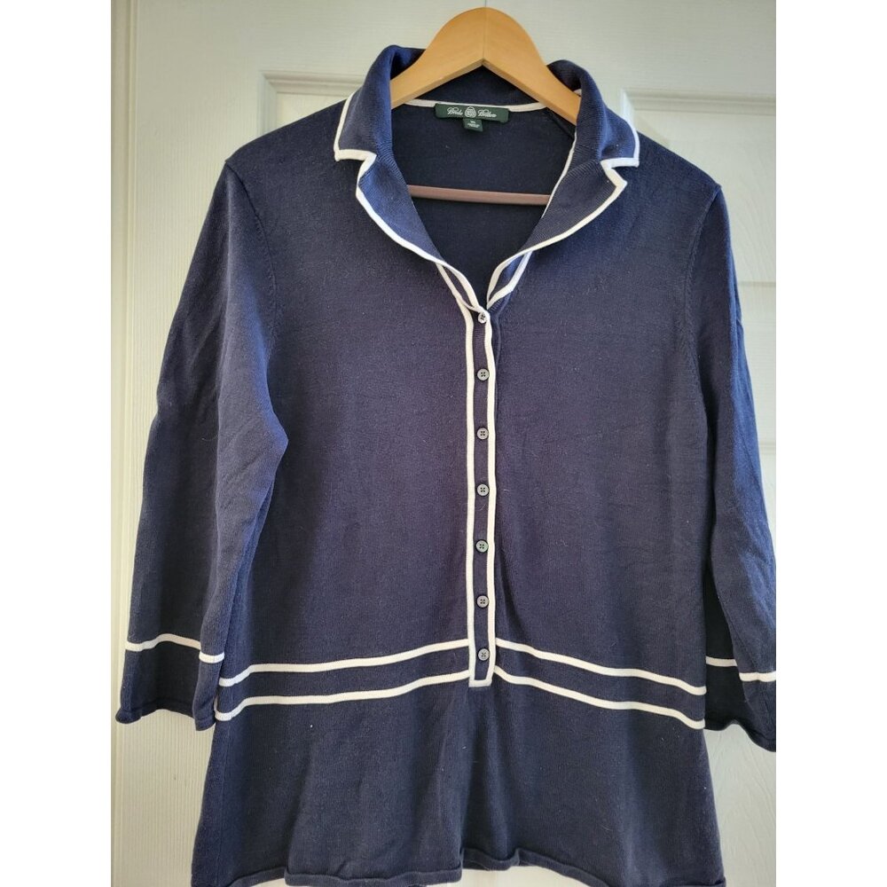 Brooks Brothers Women Silk blend Navy Blue Knit Sweater size XL Preppy old Money
